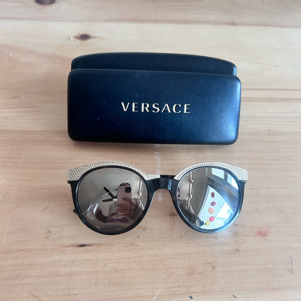 Versace Black and Gold Round Sunglasses - Picture 1 of 6